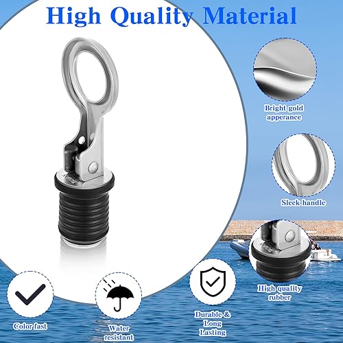 Miniatura 3 de Amyhill 4 Pcs Boat Plugs Snap Handle Drain Plug for 1 Inch Diameter Marine Drain Twist Marine Boat Rubber Accessories