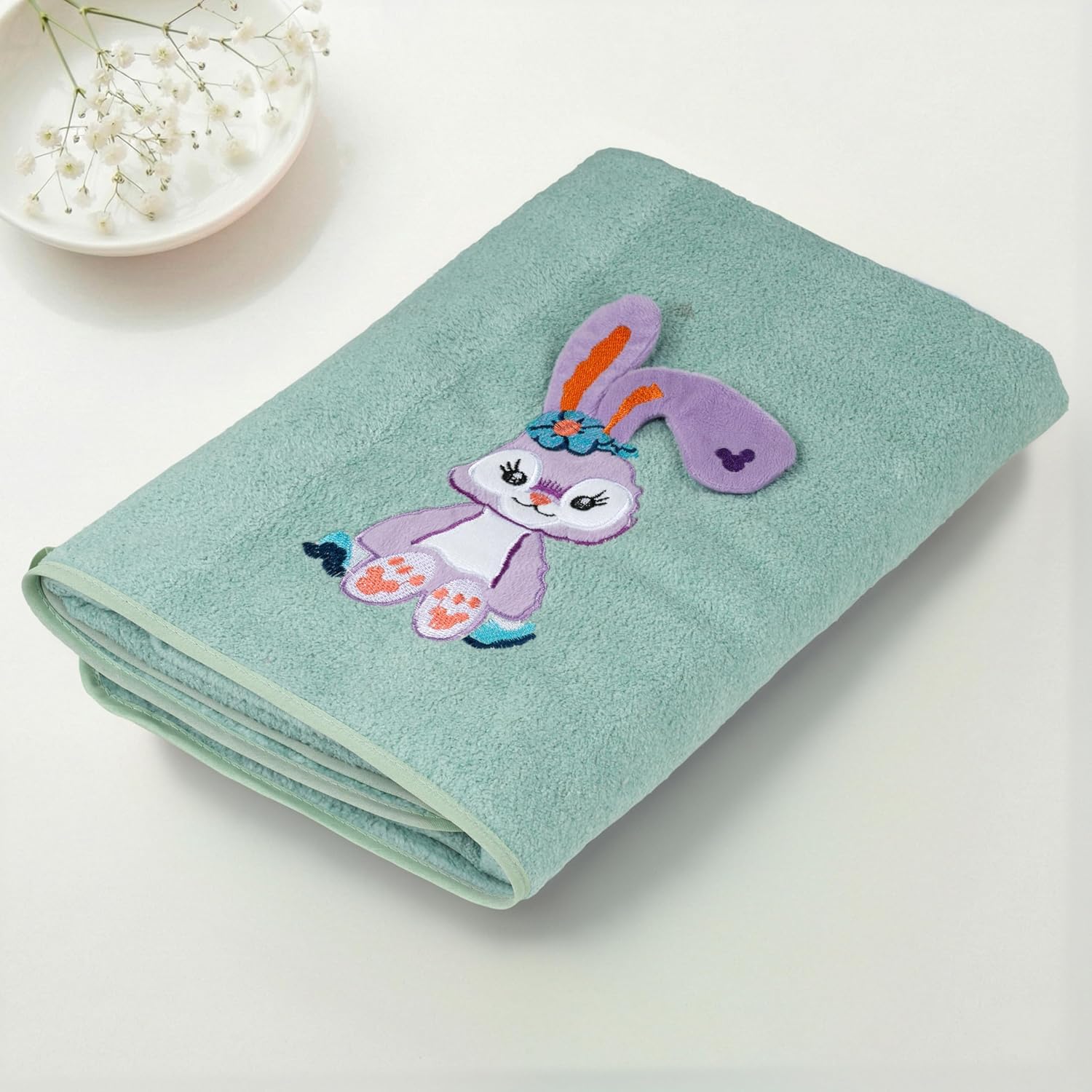 Bunny Kids Bath Towel, Ultra Soft, Anti Bacterial, Super Absorbent Micropolymide Towel for Baby Boys & Girls Daily use Premium Cartoon Print Towel for Home, Bath & Travel (Mint) 70x140 CM-image-17