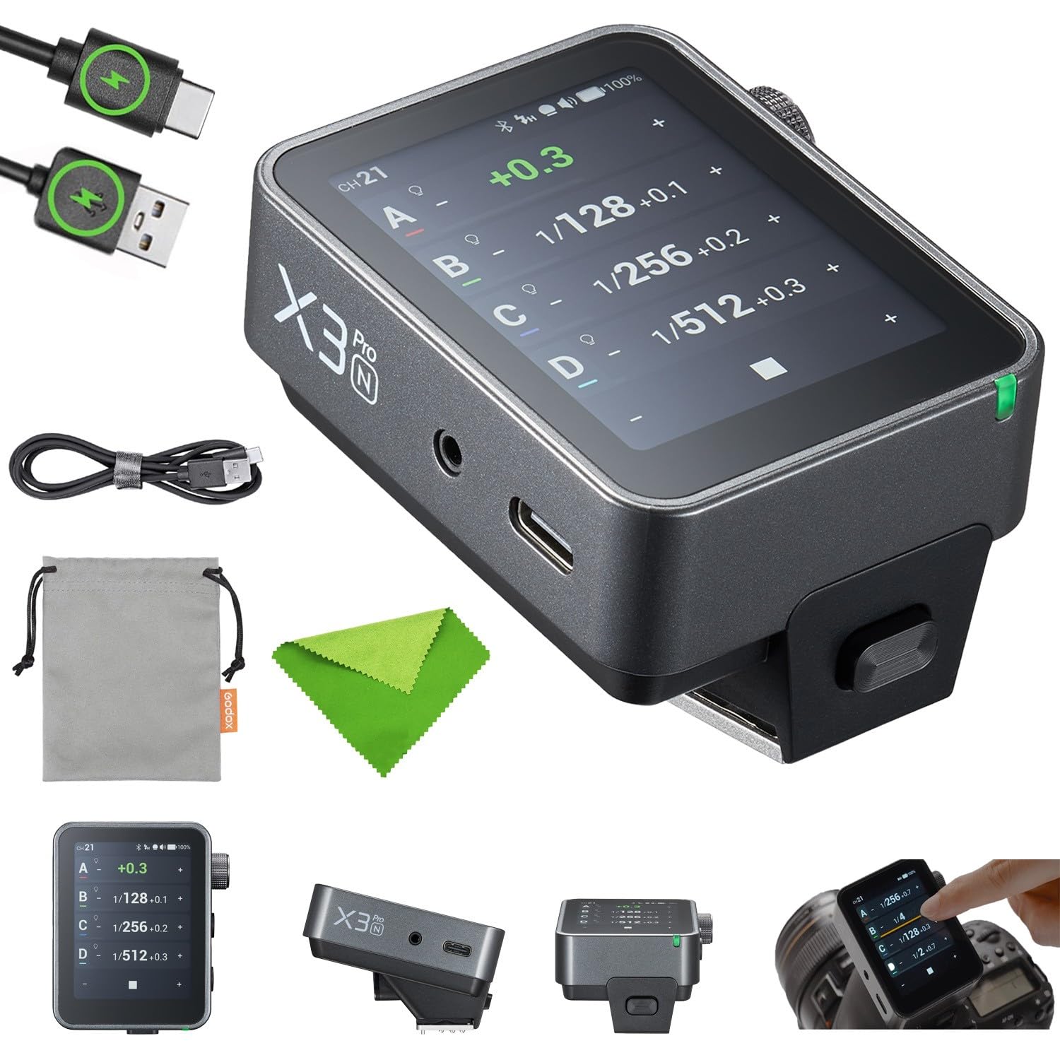 GODOX X3 PRO N X3PRO N 2.4G TTL Wireless Flash Trigger per Nikon Fotocamera,3.87V/2930mAh,LCD Touch Screen 2.4",Supporto Bluetooth e Controllo APP,Controllo Otturatore,Versione di Aggiornamento X3-N
