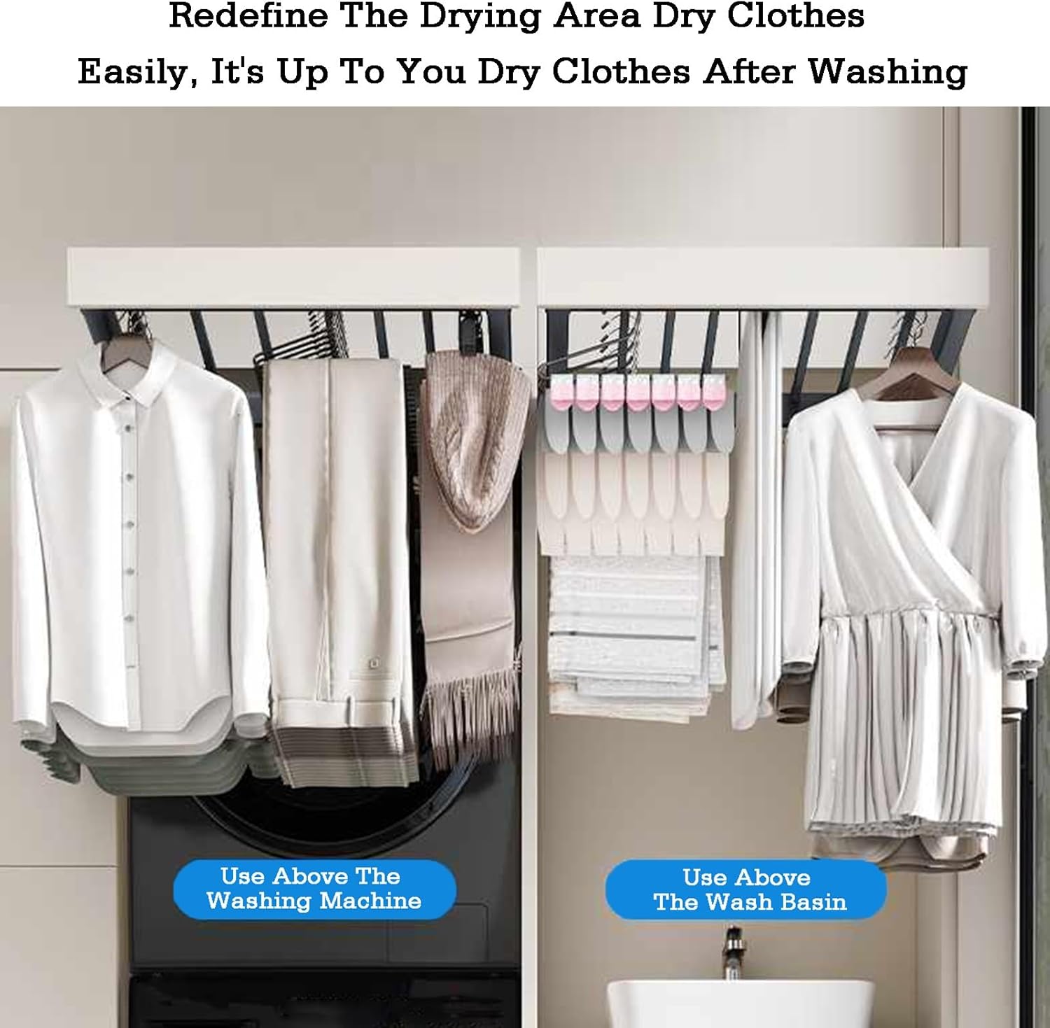 Balcony Wall-Mounted Solution,Laundry Room Freestanding Shelf,Above Washing Machine Drying Rack,for Hanging Storing Clothes(Color 1,45x56.4-61.4cm)