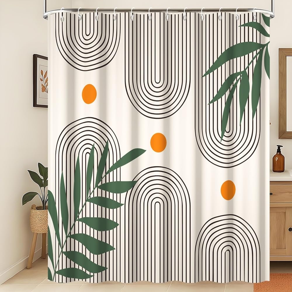 Xiaoterna Boho Sun Line Shower Curtain Rustic Bohemia Mould Proof Resistant Bathroom Curtain Western Retro Abstract Sun Leaves Shower Curtain Machine Washable Waterproof Fabric 180x200cm