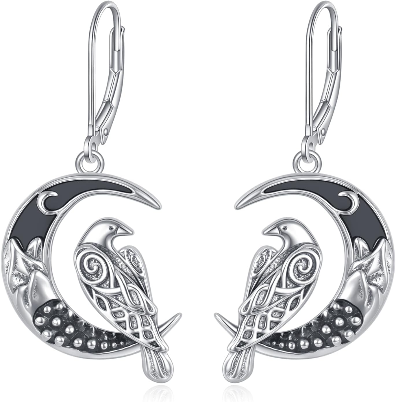 Raven Earrings 925 Sterling Silver Dragonfly/Crow/Cat/Turquoise/Elephant Obsidian Leverback Dangle Earrings Moon Gothic Jewelry Gifts for Women