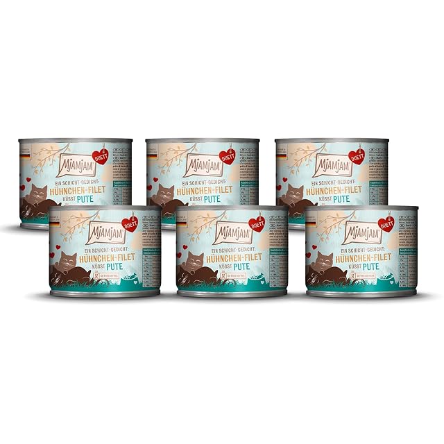 MjAMjAM - Comida húmeda Premium para Gatos - Duett - Filete de Pollo Besos Pavo, 6 Pack (6x190g), sin Cereales