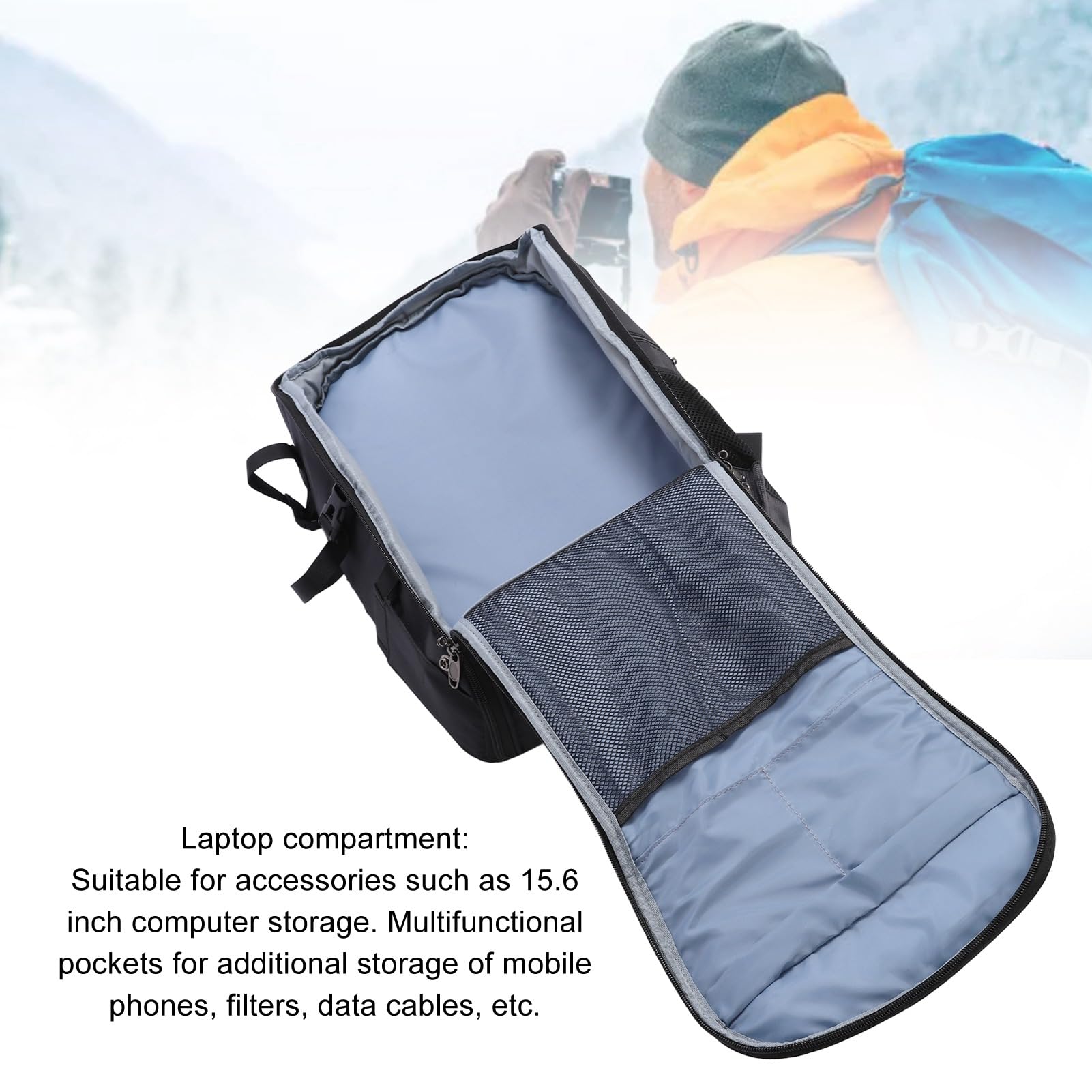 Estuche de Transporte para Cámara, Bolso de Hombro Ligero e Impermeable para Fotografía Al Aire Libre, Compartimento para Portátil de 15,6" para Viajeros (Negro)