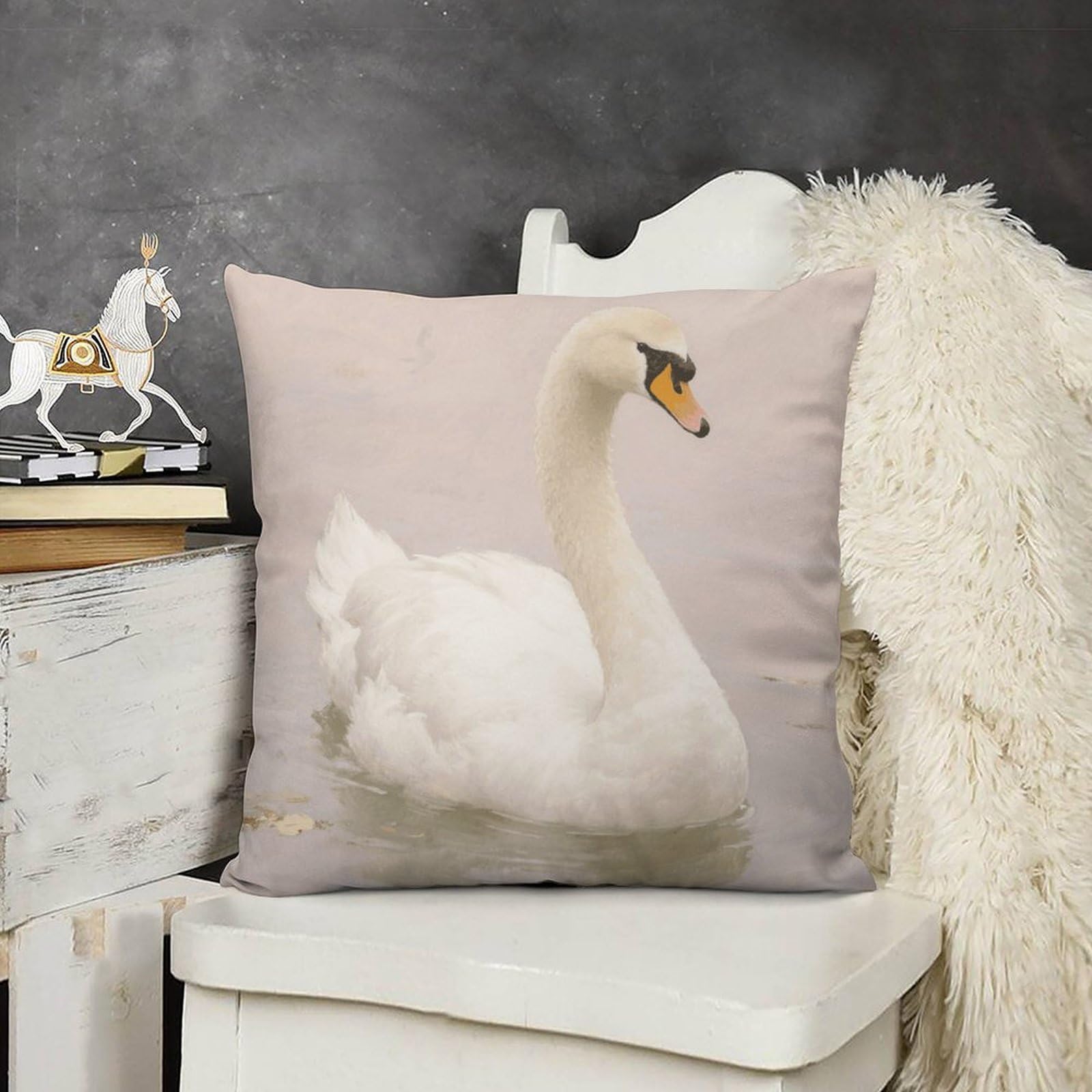 FodPand Boho Farmhouse Vintage Swan Pillow Covers with Hidden Zipper 26x26 Soft Plush Cushion Cover Decorative Throw Pillow Cases for Couch Bed Sofa Living Room Indoor Outdoor Home Decor