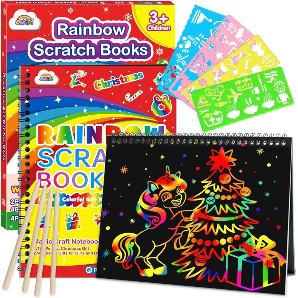 ZMLM Scratch Art for Kids, 2 Large Rainbow Scratch Notebooks (Christmas) — image 1