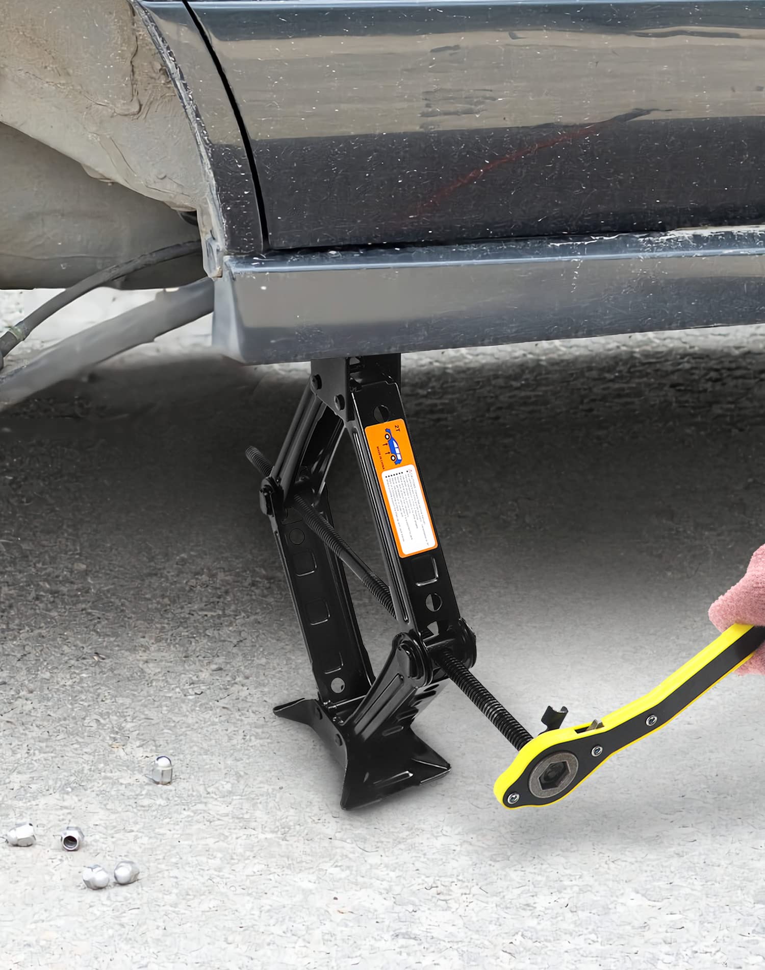 QWORK® Cric a forbice 2T, cric per auto, altezza max 390 mm, con manovella