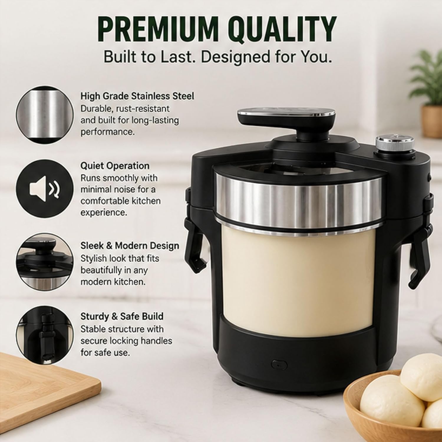 Machine automatique à avaler les aliments 6L Fufu Maker, Machine électrique à écraser l'igname, Machine de cuisson et de pilage 1000W, pour Fufu, Amala, Banku, nourriture africaine pour 5 à 6 personne