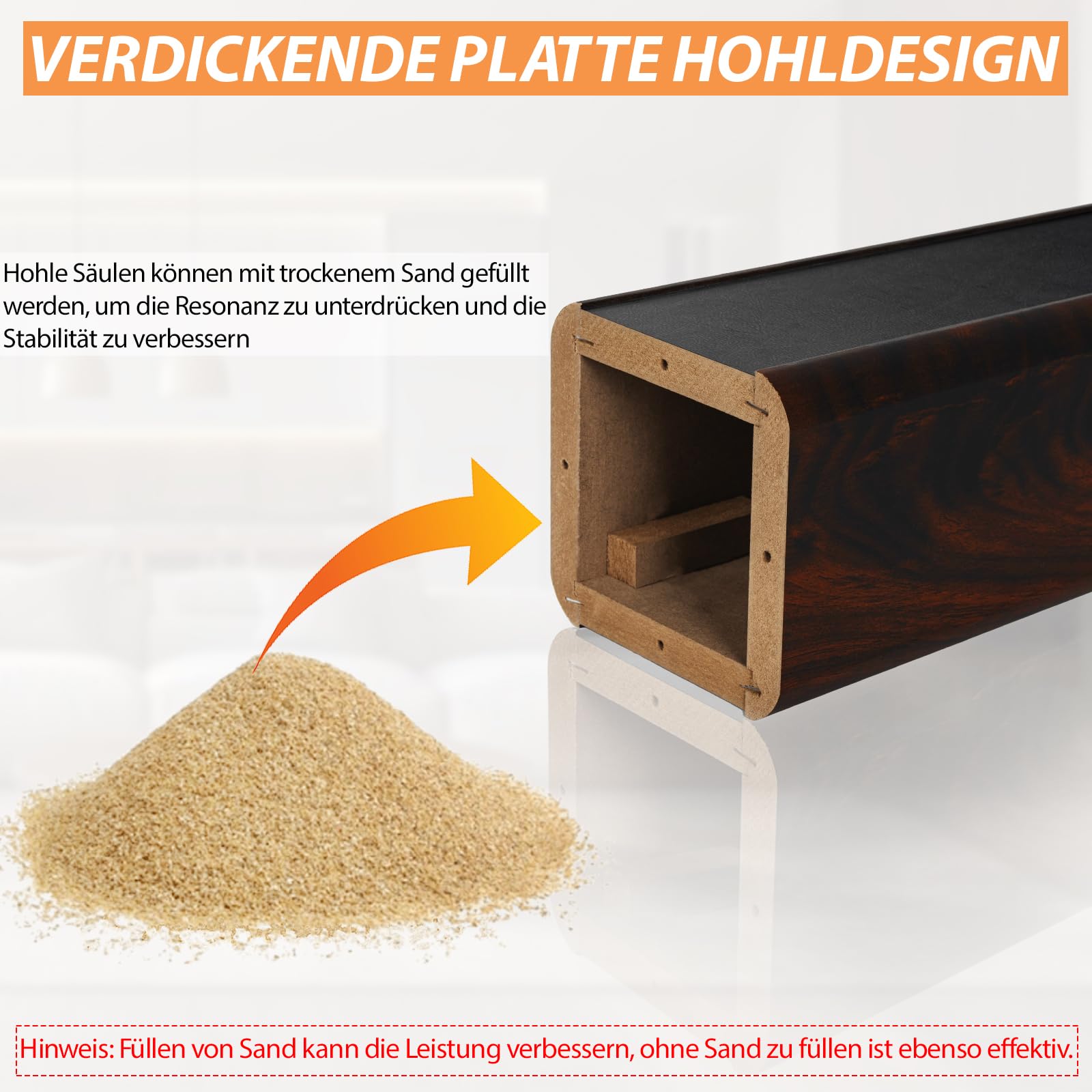 2er-Pack Holz-Lautsprecherständer mit Sand Füllbarer Design, Boxenständer Holz für Satelliten Regallautsprecher, Tragkraft bis zu 50 KG, Universelle Lautsprecherständer (60CM)