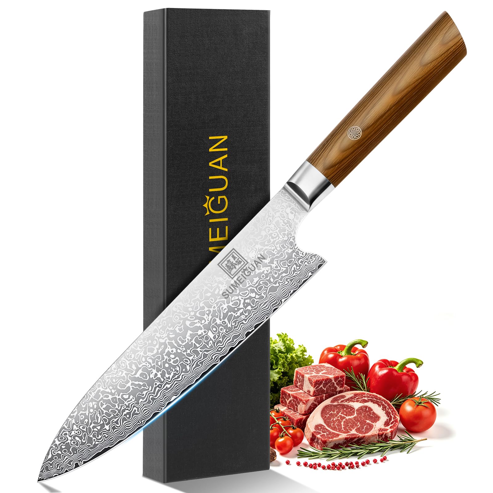 8-Inch Chef Knife, 67-Layer Damascus, VG10 Steel Core