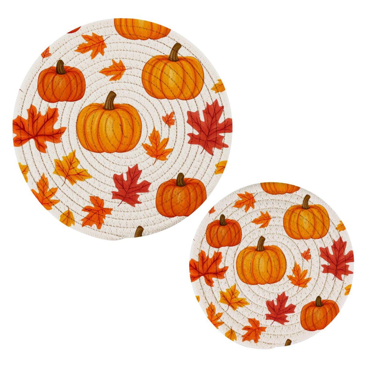 Jumbear A Thanksgiving Pumpkin Trivets For Hot Pots Nd Pans Nd Pot Holders 2Pcs – Cotton Rope Round Mats, Hot Pads For Kitchens, Coasters, Placemats, Spoon Rest For Cooking Nd Baking