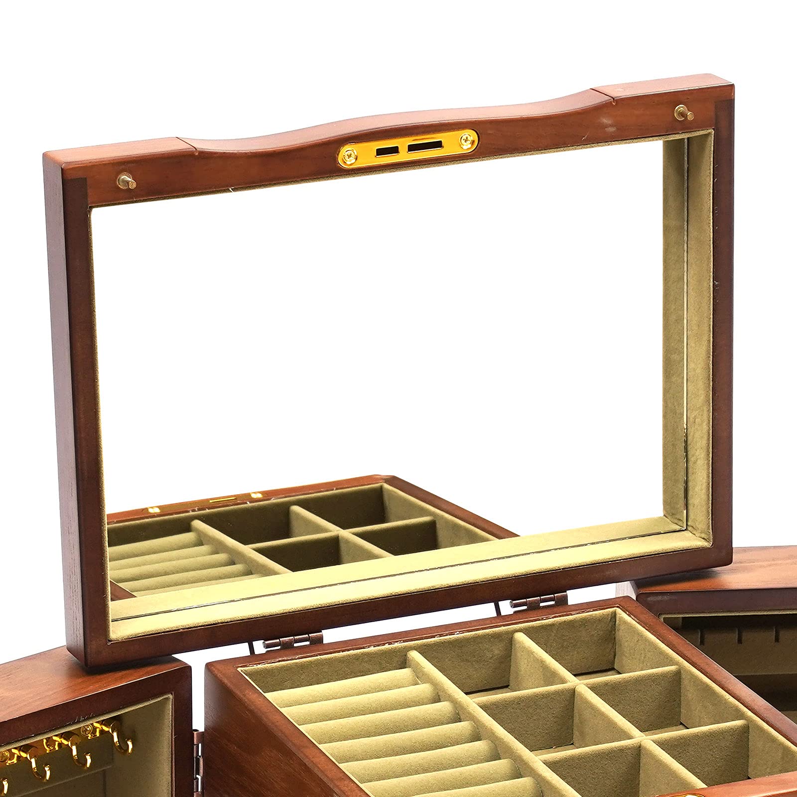 5 Schicht Schmuckkasten Schmuckschatulle Holz Uhrenbox Schmuckkästchen Schmuckkoffer, Schmuck Aufbewahrungsbox Mit Spiegel Und Schloss, Geschenk