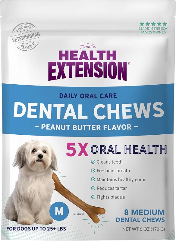 Ossos Dentais para Cães com Sabor de Pasta de Amendoim Health Extension, 8 Unidades Médias, 170 g
