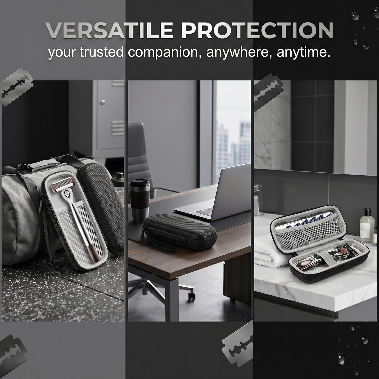 1 Pezzi Custodia Rasoio in EVA con Tessuto Oxford, Portatile Impermeabile Compatibile con Rasoi Manuali, Dimensioni 18x7,5x4,5 cm, Nero