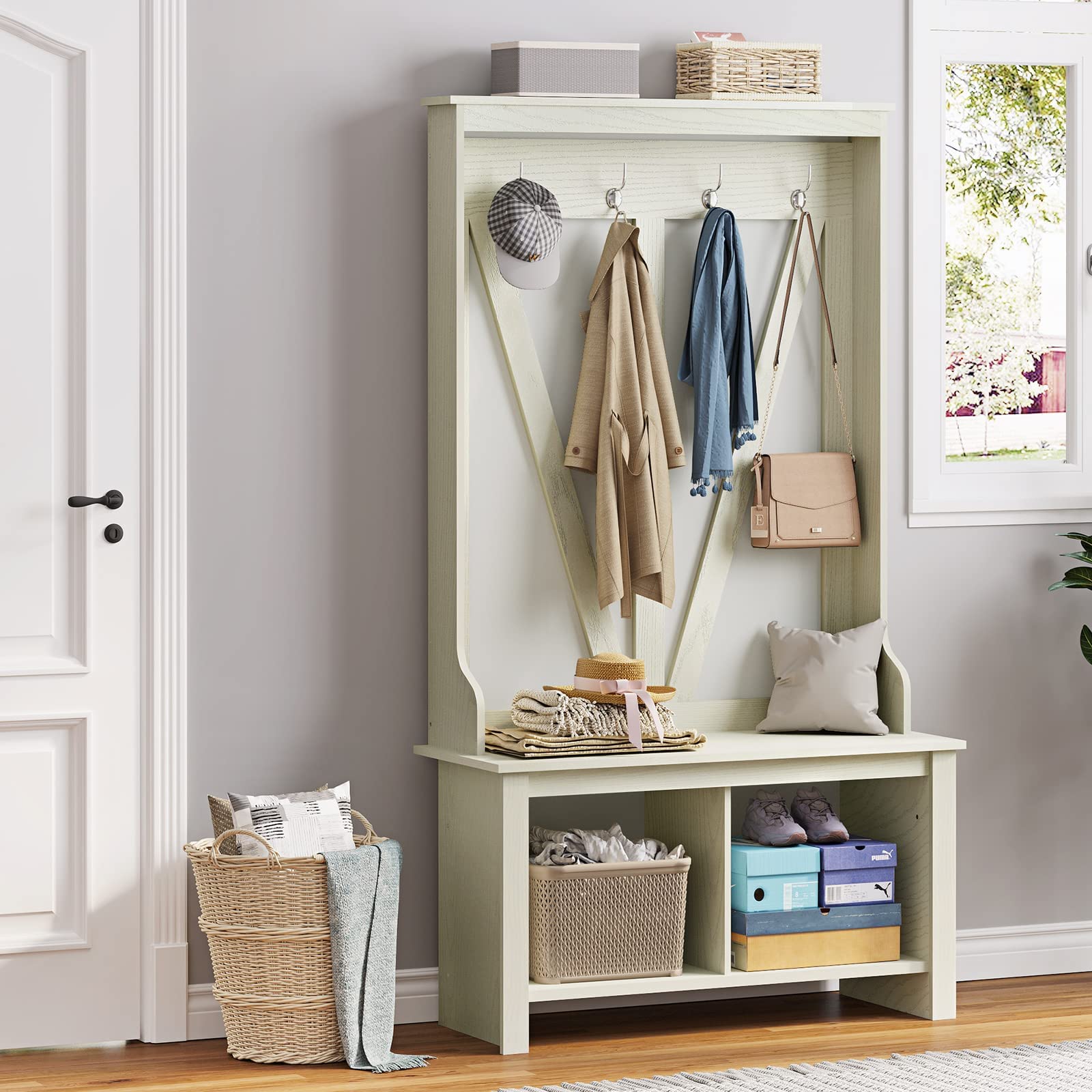 Buy Itaar Hall Tree with Storage Bench, Entryway Bench with Coat Rack