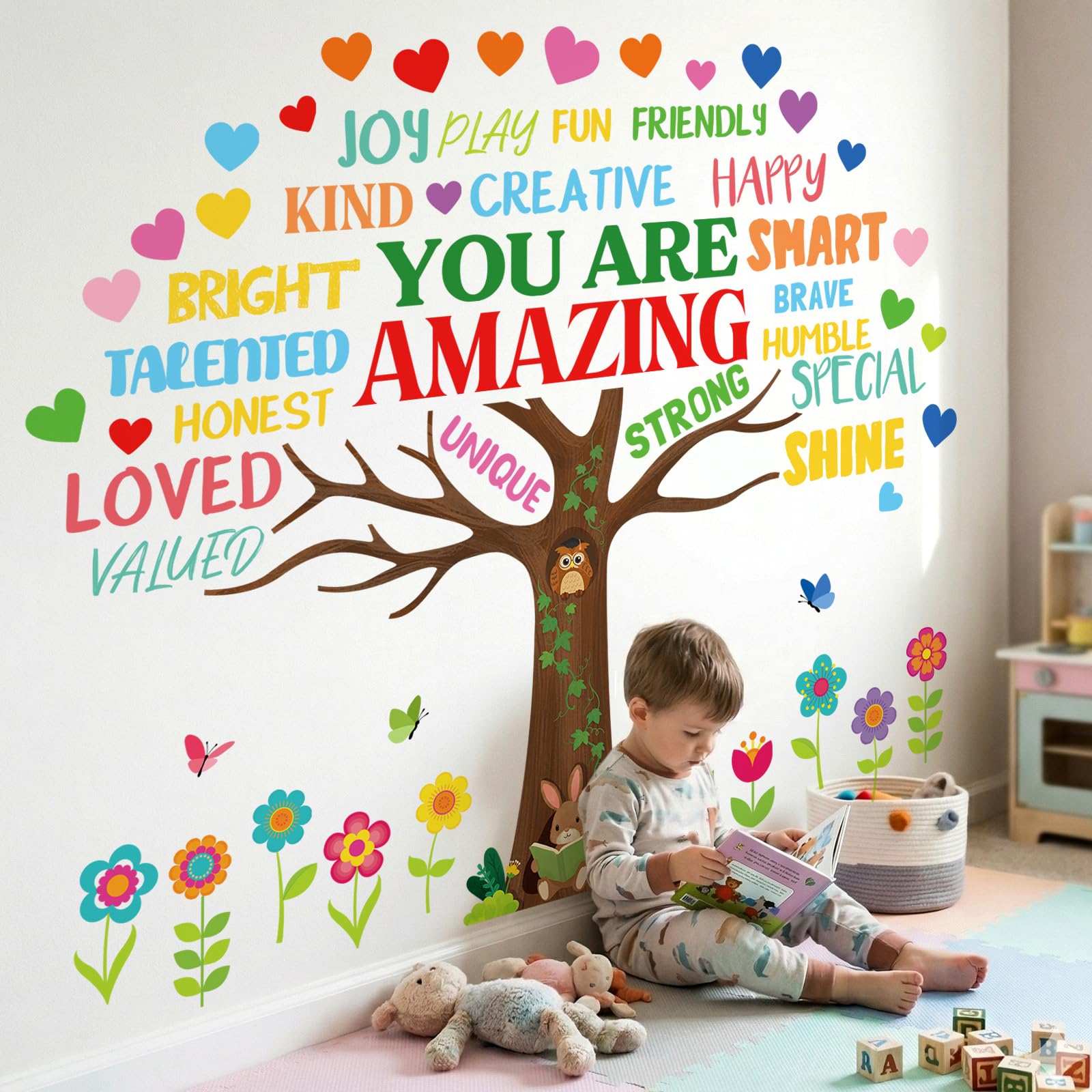 Decowall Quote Tree You Are Amazing Tree Wall Stickers – Positive Affirmation Tree Decals For Kids Bedroom, Nursery & Classroom – Colourful Inspirational Wall Art Removable (Sg2-2519)