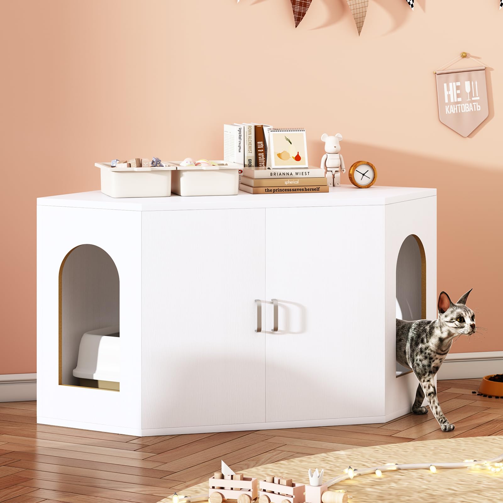 IDEALHOUSE Katzentoilette Versteckt Im Möbel – Stylischer Blumenständer Mit Ausziehbarer Schale, Extra Privatsphäre Für Deine Katze