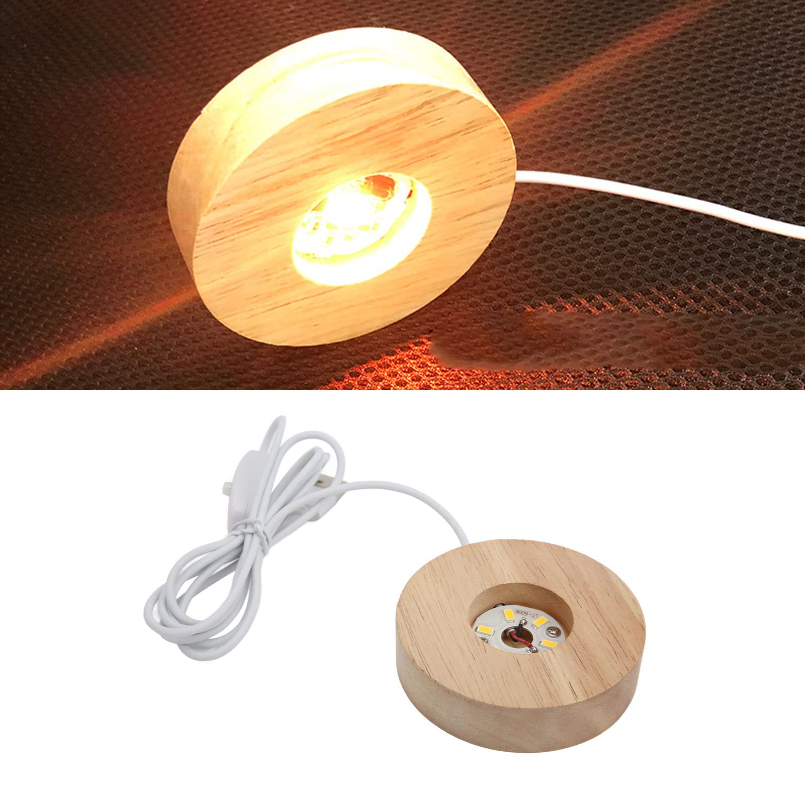 Hapivida LED Light Base USB Interface Oak Wood Material Round Decorative Display Lamp for decoration, acrylic, 3D statues and other items (Oak solid wood)