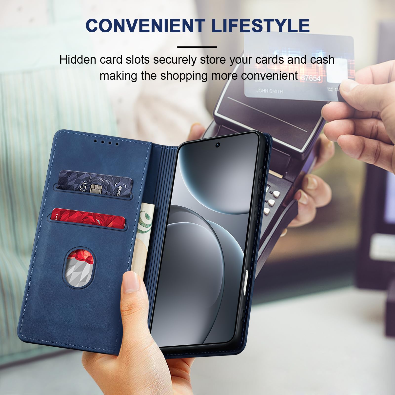 Jasonyu Funda para OPPO Find X9 Pro,Cuero PU Carcasa,Tipo Libro Flip Case con Tarjetas y Cartera,Soporte Plegable,Cierre magnético,Capa (Azul) — view 6