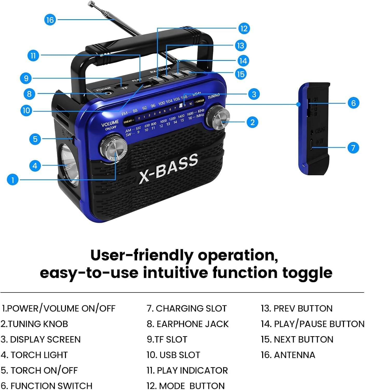 Radios Portable AM FM SW with Solar Bluetooth 5.0,Emergency Flashlight Support USB/TF Player,D Battery Operated/USB Charge,Digital Tuner & Earphone Jack, Perfect for Gifts/Elderly/Home