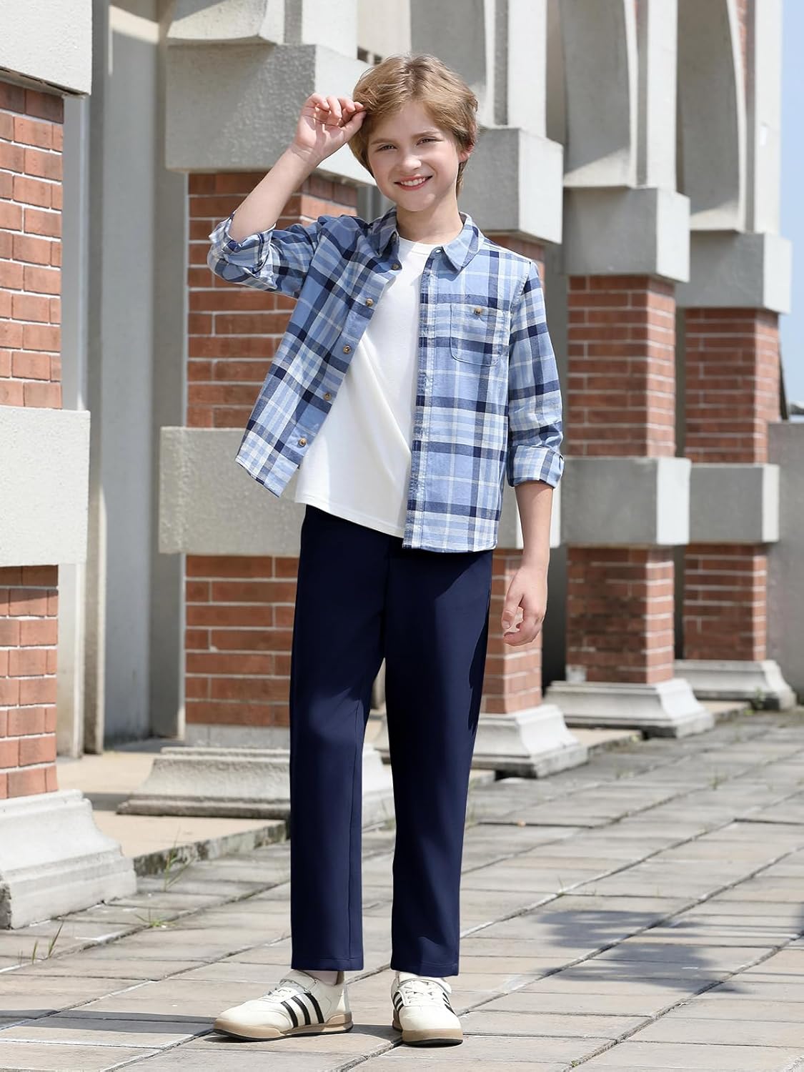 Haloumoning Boys Dress Pants Kids Elastic Waist Straight Leg Uniform Pants Casual Trousers with Pockets - Image 5