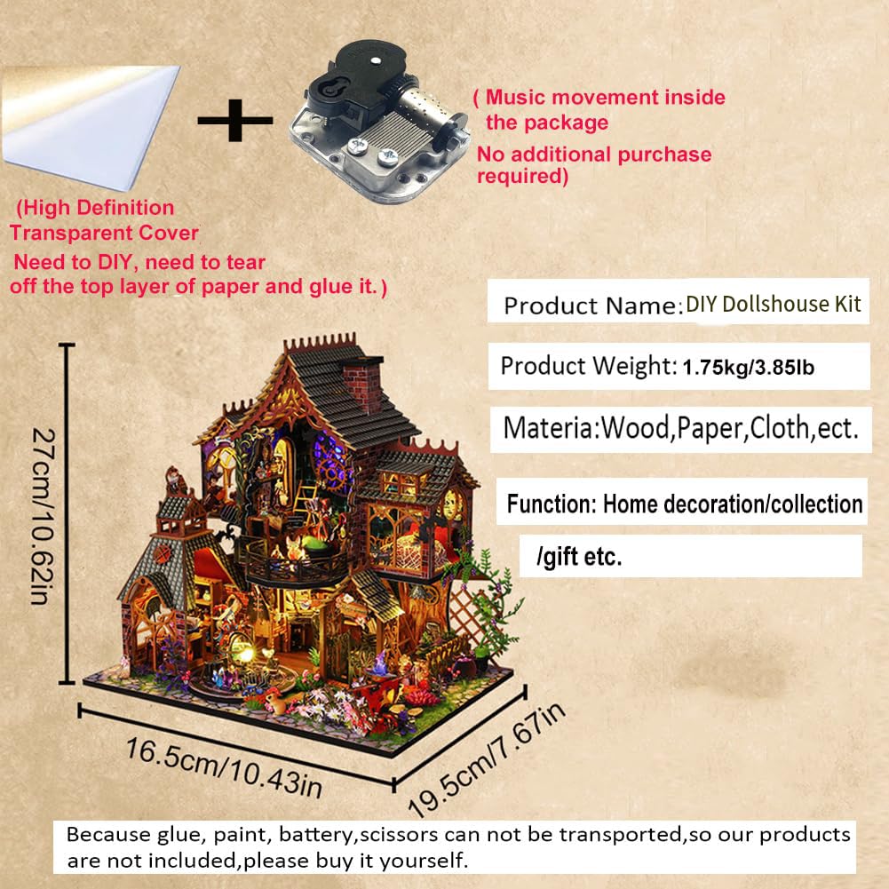DIY Holzpuzzle Architektonisches Modell 3D Mini Puppenhaus Möbel Kit mit Musikbewegung und LED-Lichtern Kreativraum Bestes für Erwachsene Geschenk (ES015)