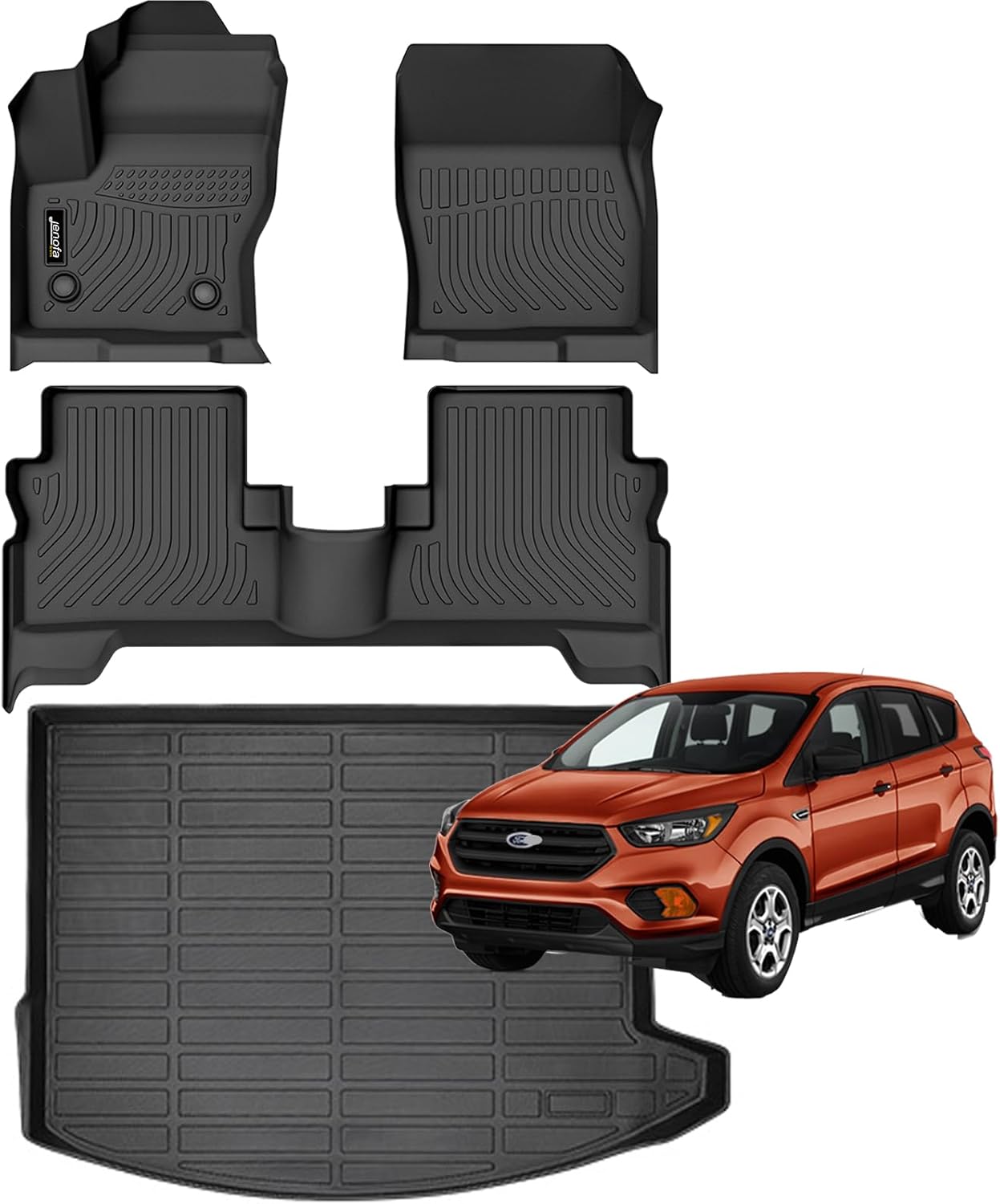Jenofa-for Ford Escape 2013-2019 Floor Mats Cargo Liner All Weather Floor Mats Car Mat for Escape Full Set Automotive Floor Liners for Escape Accessories Black 8|For escape|2013-2019|Set