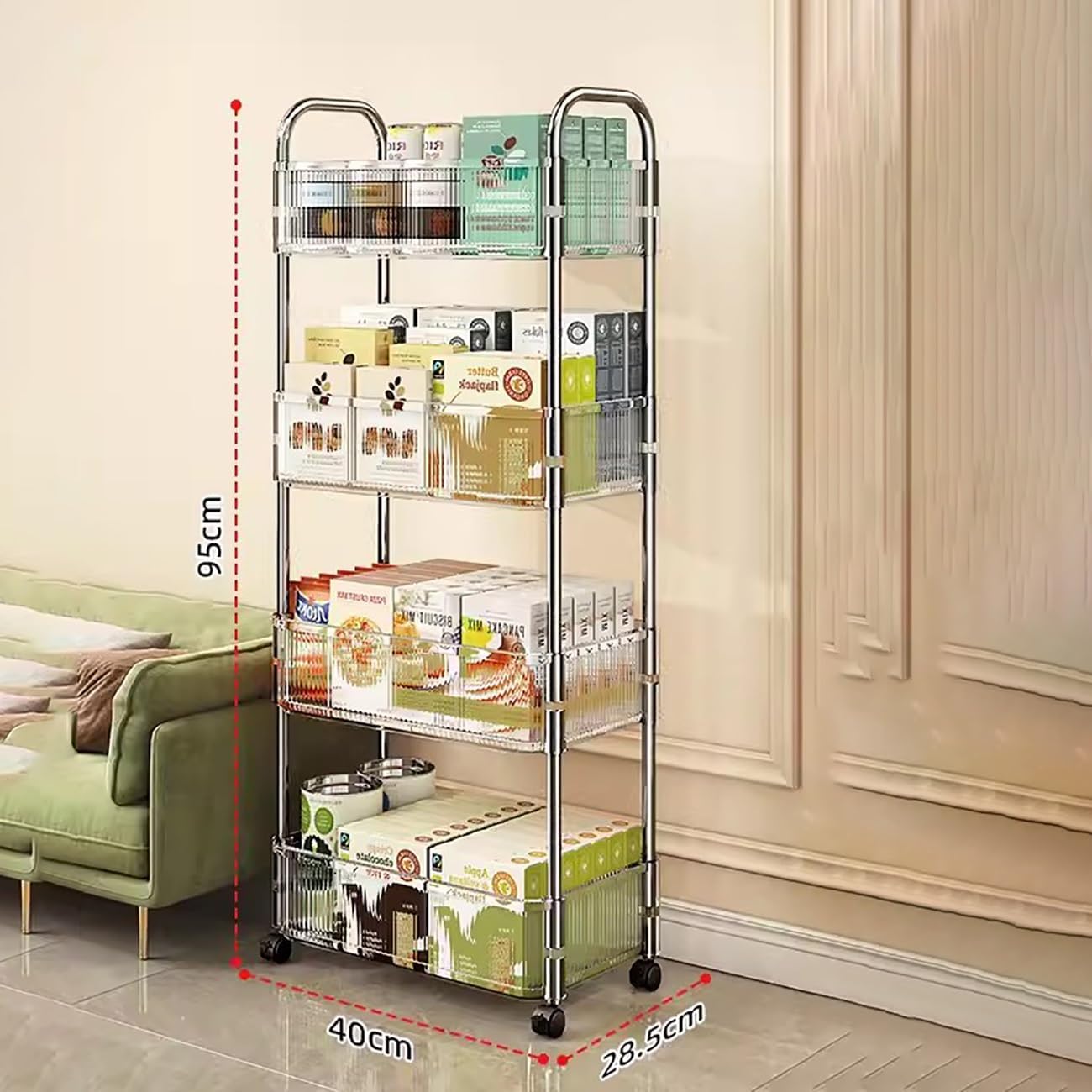 Commercial Retail Display Rack Stand, Supermarket Snack Shelf with Guardrail, Supermarket Racks Display Stand,Easy Assembly,for Snacks/Fruits/Tools,for Convenience Stores.(40 * 29 * 95cm)