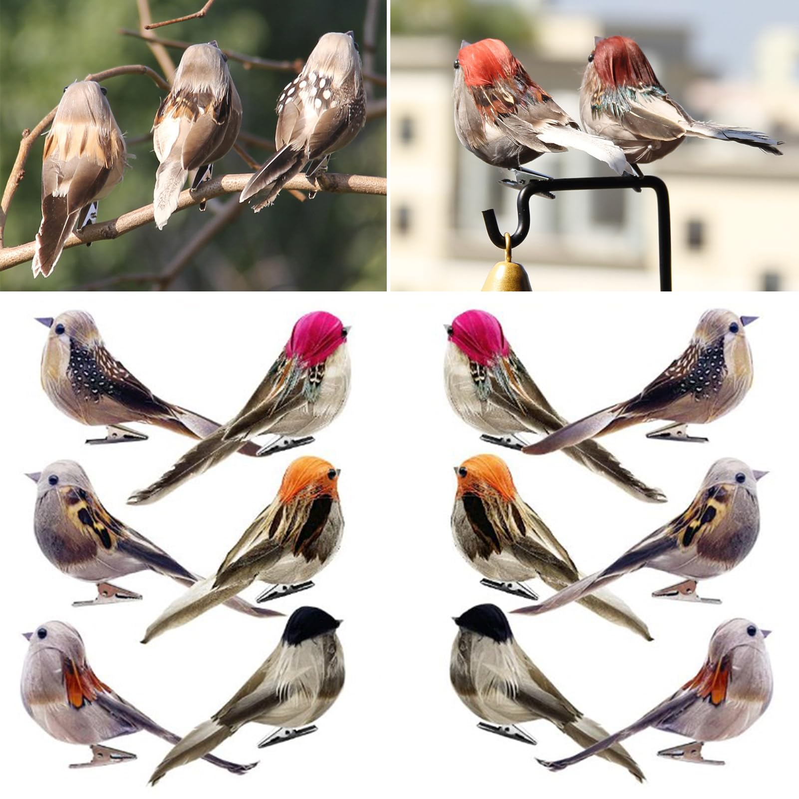 12 gorriones artificiales realistas con clip para dar vida a la decoración de tu hogar