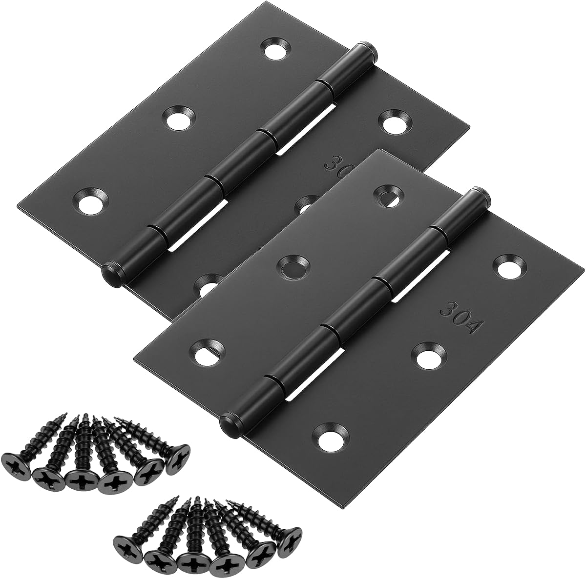2 bisagras de puerta de acero inoxidable de 3.0 in, bisagras de puerta plegables de acero inoxidable con 12 tornillos para puertas, cajas de madera, ventanas (negro)