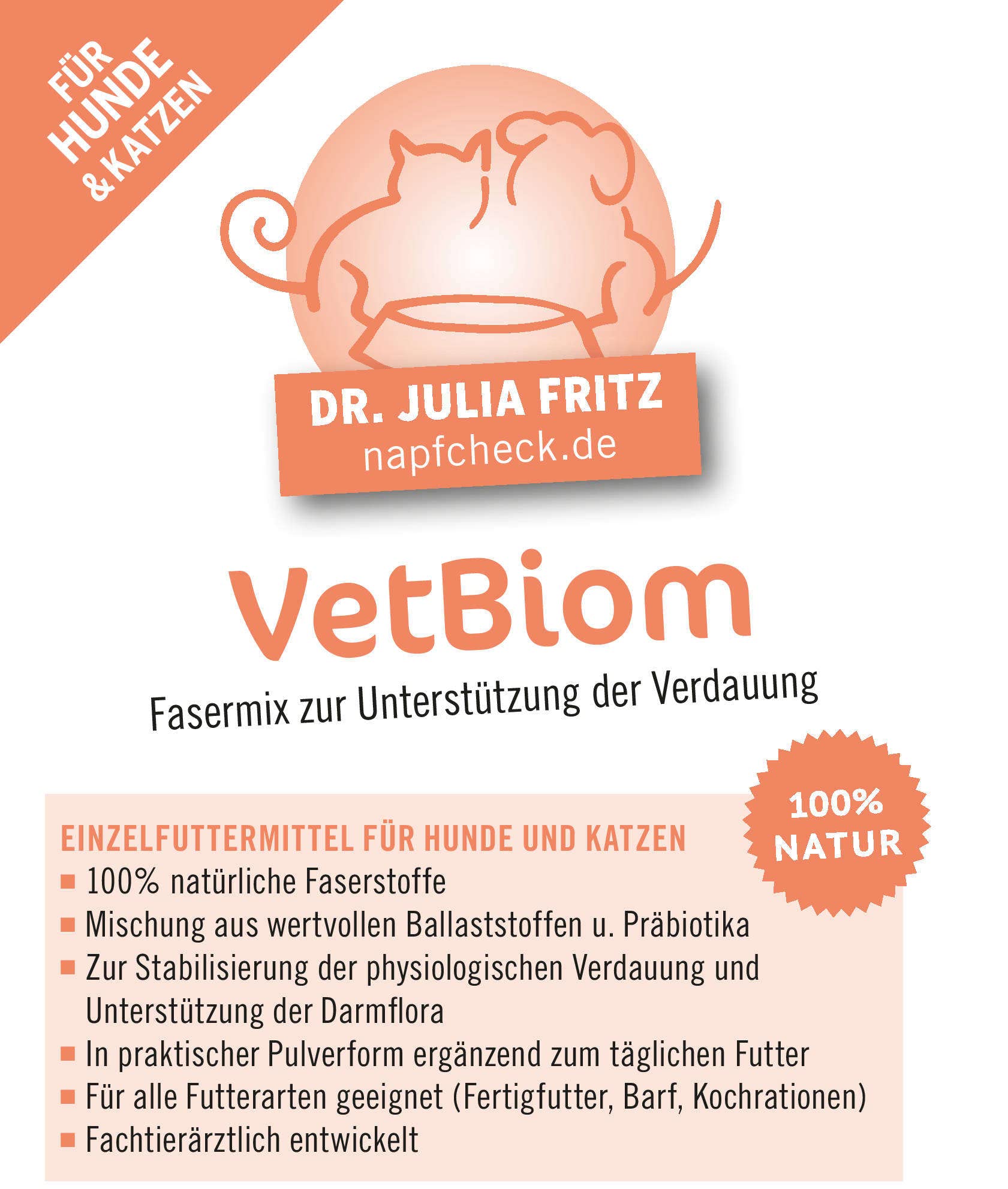 napfcheck VetBiom – Präbiotischer Fasermix für eine geregelte Verdauung - für Hunde und Katzen - 400 g