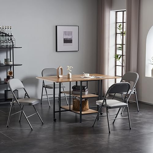 Miniatura 2 de Paquete de 4 sillas plegables con asientos y respaldo acolchados, sillas plegables de plástico con marco de acero y cojín, juego de 4 sillas