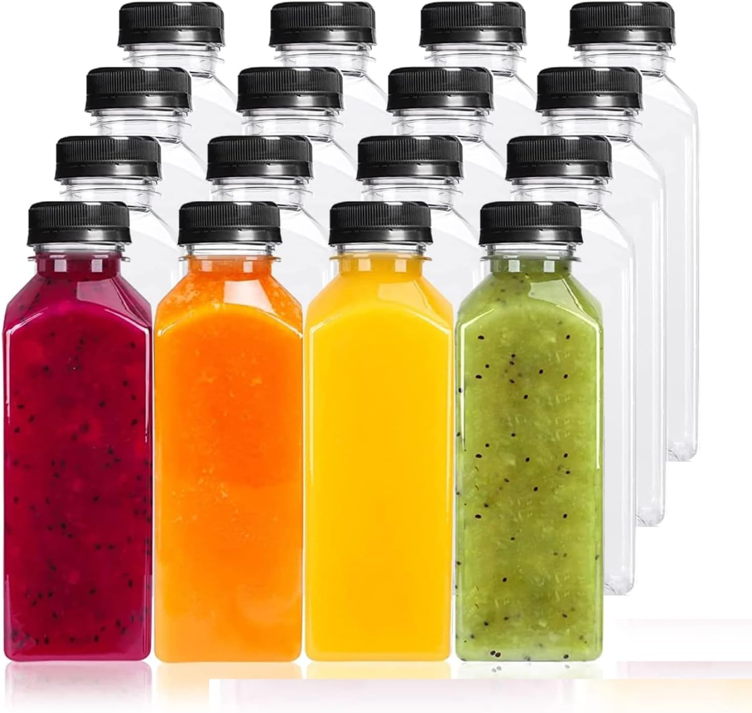 [50PCS] Plastic Square Bottle Leak Proof Empty Clear Bottles with Black Caps Perfect to store Milk, Water and Smoothie Reusable BPA Free Square Juice Bottles (1000ml)
