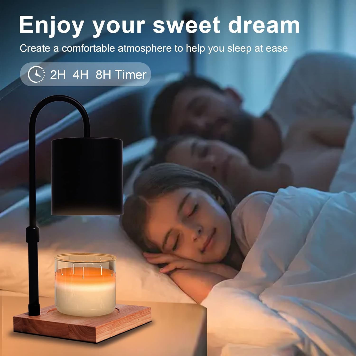 MQFORU Lampe chauffe-bougie électrique avec minuterie 2h/4h/8h, intensité variable, sécurité réglable, bougies parfumées pour la maison, cadeaux décoratifs (4 ampoules, noir) (RLD-01) (NLD12)