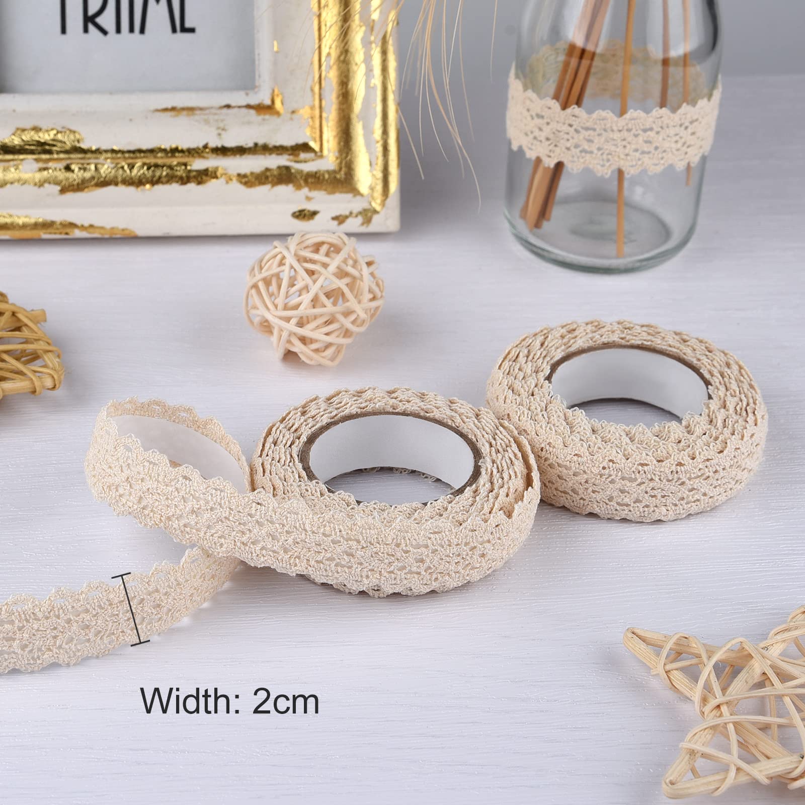 Ruban Dentelle Vintage Auto-adhésif Beige - 3 Rouleaux De 2 M, Largeur 15 Mm, Pour DIY Et Décoration - 7