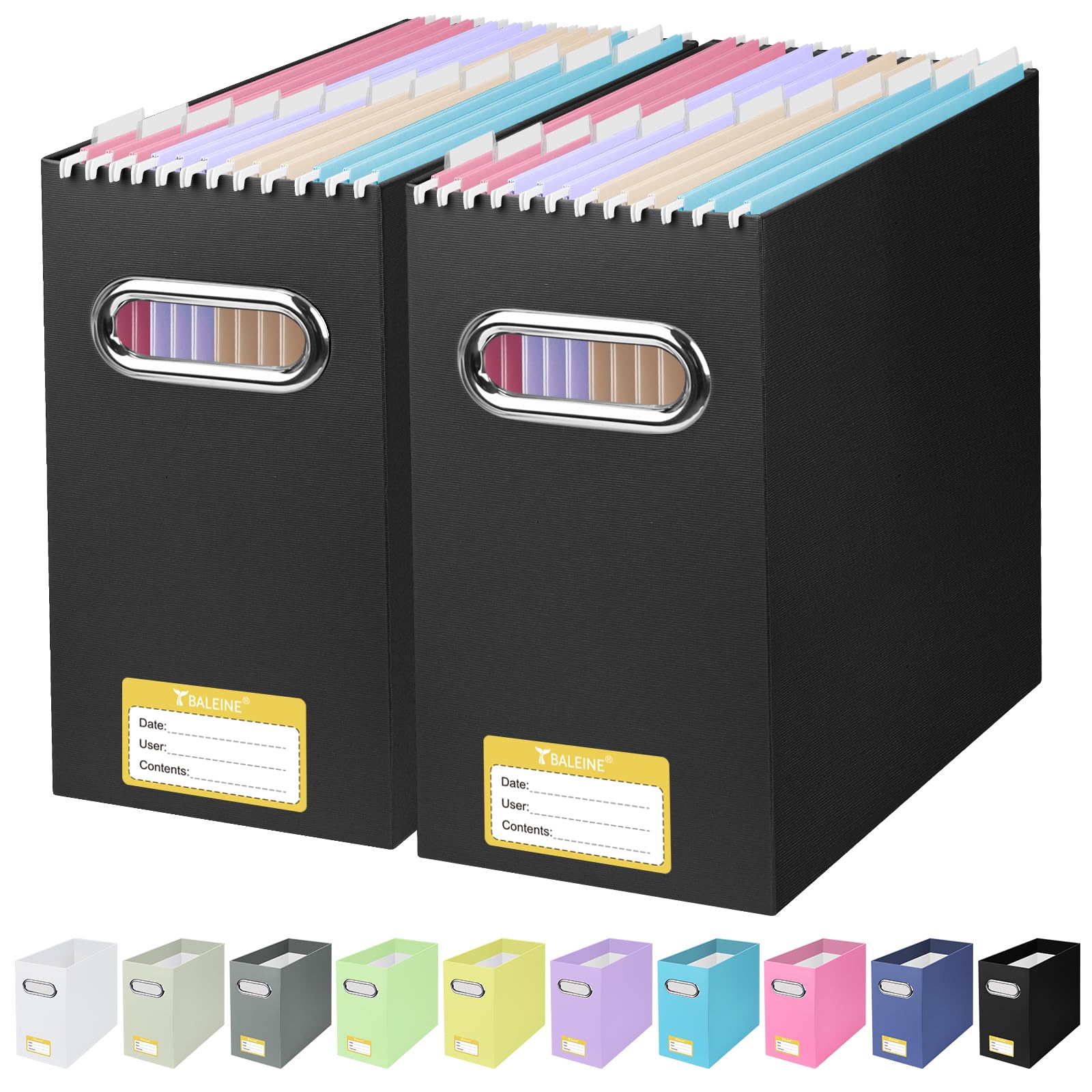 BALEINE File Organizer Box, Cardboard File Folder Organizer with Handle for Letter Size, Portable Collapsible Hanging Filing Box for Home Office