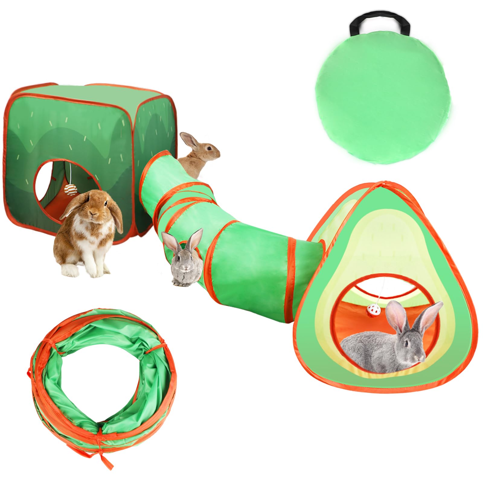 YUEPET Tunnel et cube pliable pour lapin interactif avec balle de jeu pour lapin nain, lapin, cochon d'Inde (avocat)