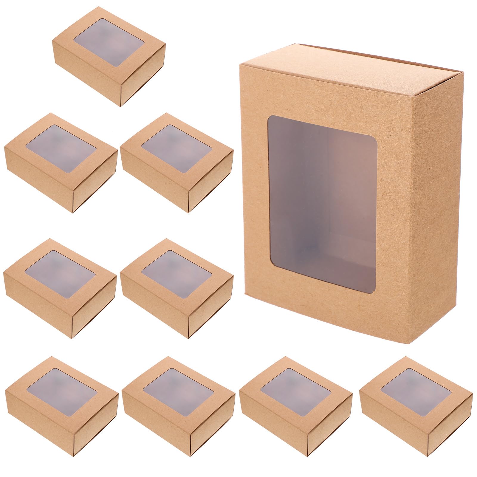 Angoily Scatole per Bomboniere in Carta Kraft con Finestra PVC Trasparente Set da 10 Scatole Regalo Scorrevoli 14X11X5 CM Contenitori Multifunzionali per Caramelle Cioccolatini e