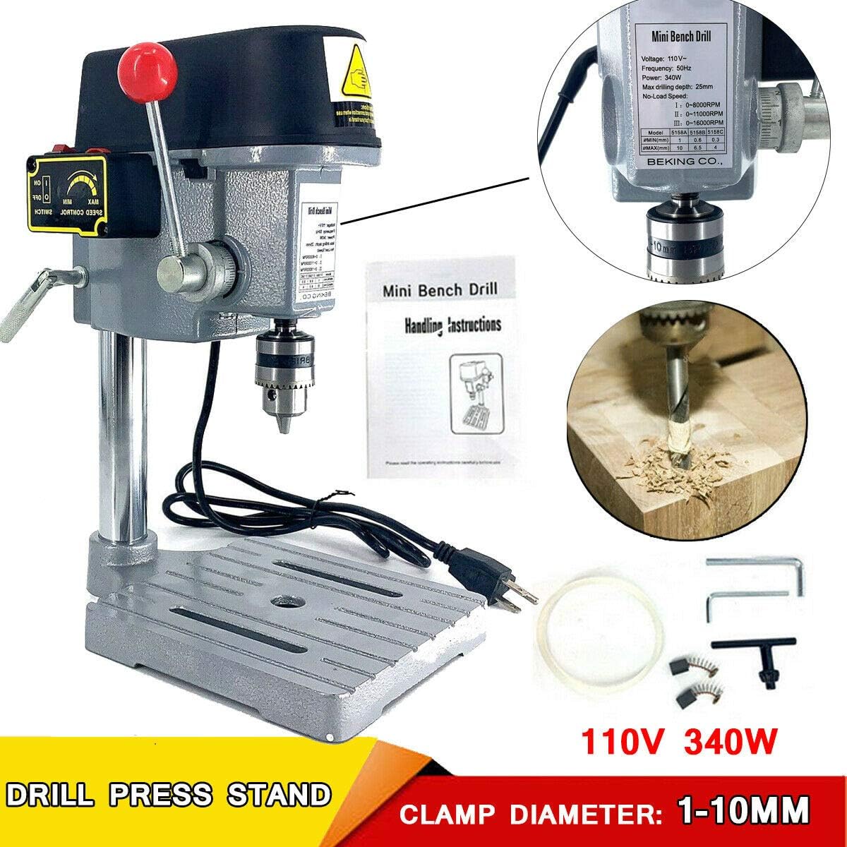 Promo 40% OFF EWANYO 3-Speed Benchtop Drill Press, Electric Bench Wood Drilling Machine for DIY Creation, Small and Precise Work Like Jewelry Making Woodworking Metal Drilling Machine 110V
