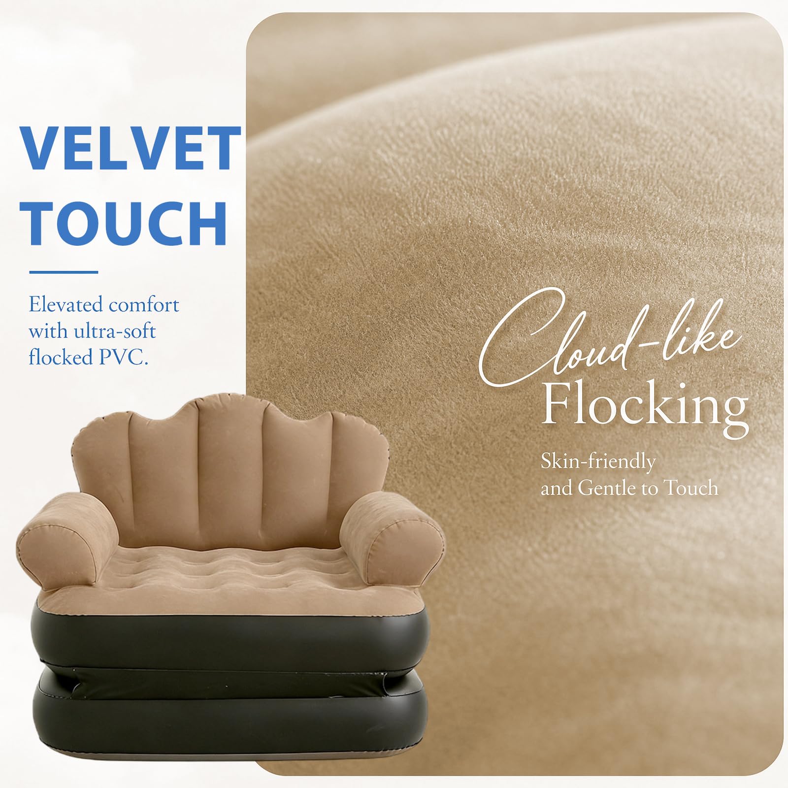 Aufblasbares Schlafsofa 2 in 1 mit Fußpumpe aus Beflocktem PVC