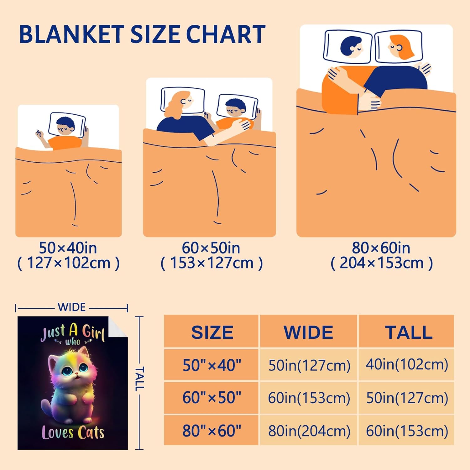 Just A Girl Who Loves Cats Blanket, Cute Cat Rainbow Colorful Blanket, Cat Gifts for Girls, Kawaii Kitten Cat Plush Blanket, Cat Mom Gifts, Kids Cat Blanket for Christmas Birthday Girls Gifts,60"X50"