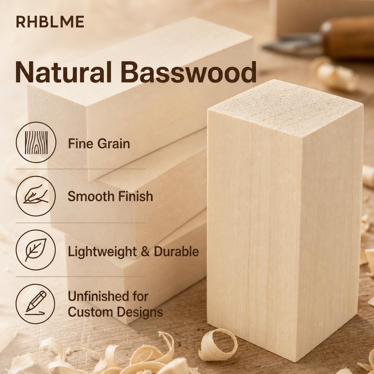 Basswood Carving Blocks - 40 Unfinished Wood Cubes -4