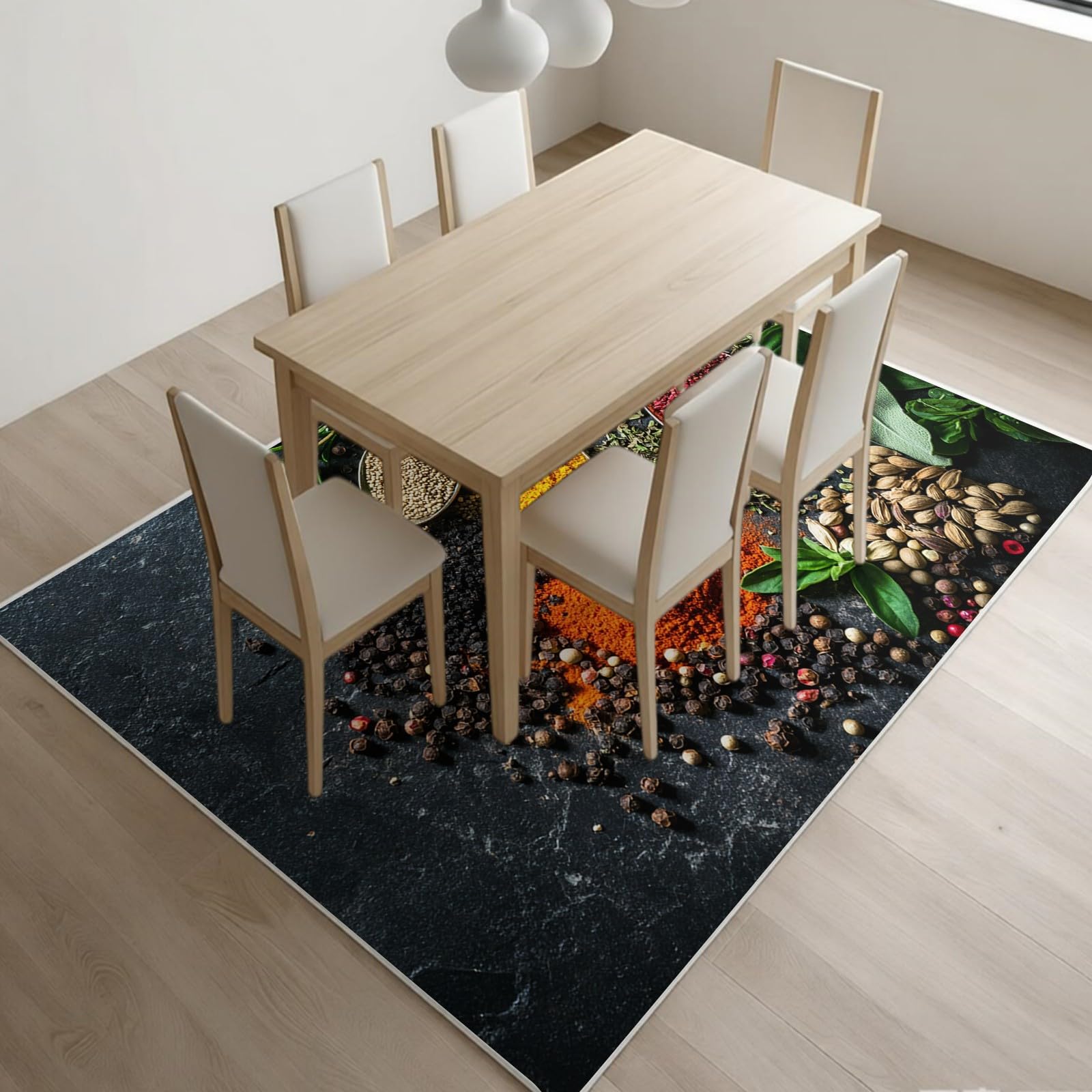 Teppich 140 x 200 cm Gewürze und Kräuter rutschfest Waschbar grau Flanell Teppich Jungen und Mädchenzimmer Wohnzimmer