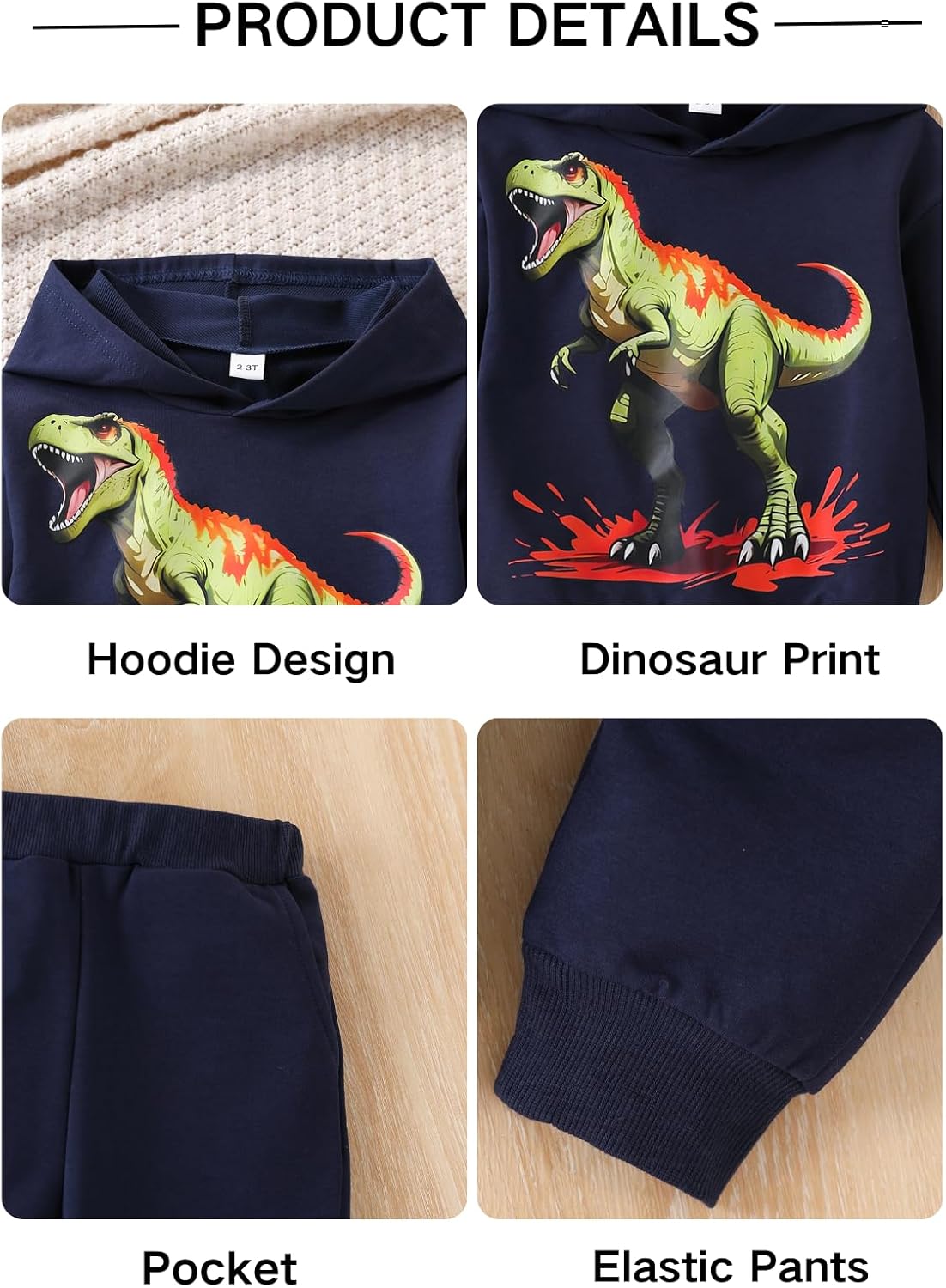 2-7 Years Toddler Boys' Dinosaur & Truck Print Pullover Hoodie and Sweatpants Set - Image 6