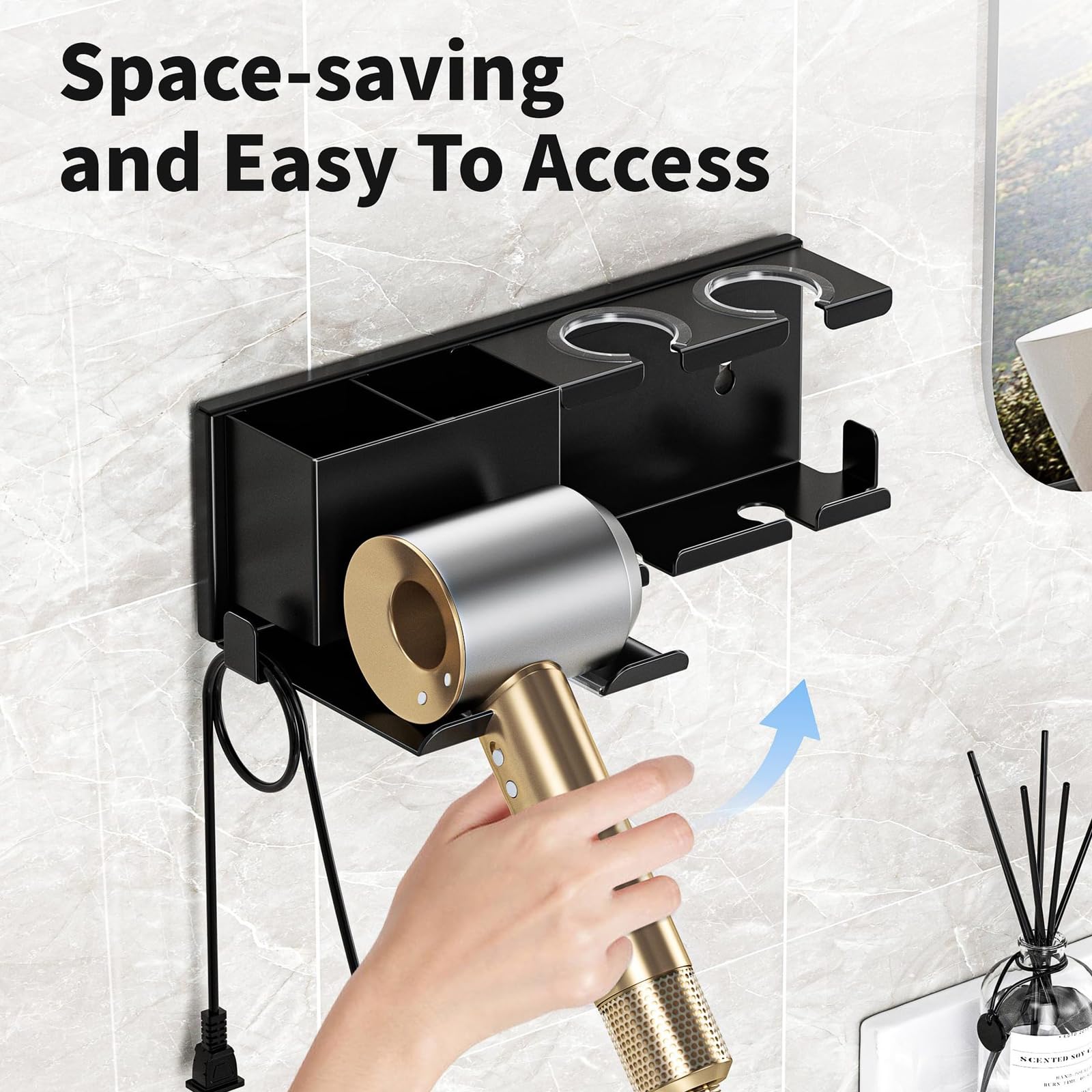 Materiales de Acero Carbono Colgador y Estante de Doble función Acabado Inoxidable para Styli Portaherramientas para Cabello Profesional Estante Multifuncional para secador de
