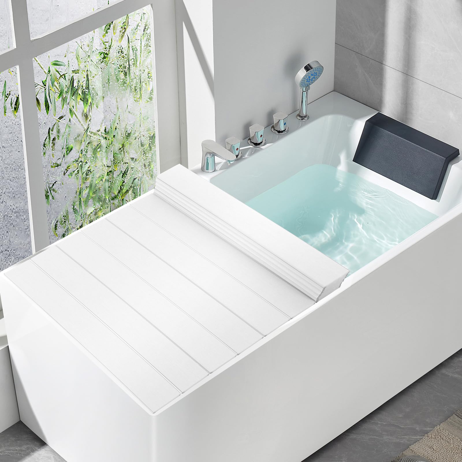 MINRS Housse de baignoire pliable - Étanche à la poussière - 170 x 70 x 0,65 cm - Isolation PVB - Charge maximale : 5 kg - Pour la maison, la salle de bain, le spa, grain de bois blanc