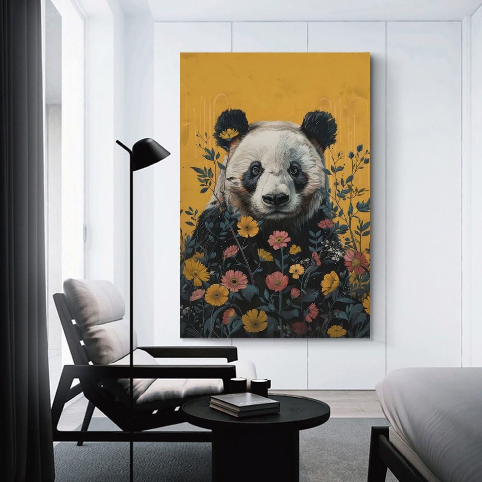 Junmoney Unframe-Style-19 Panda In Bloom Room Decor Wall Art, 24X36inch(60X90cm), For Living Room, Bedroom, Office Or Hallway, Decorative Artwork With Broad Appeal