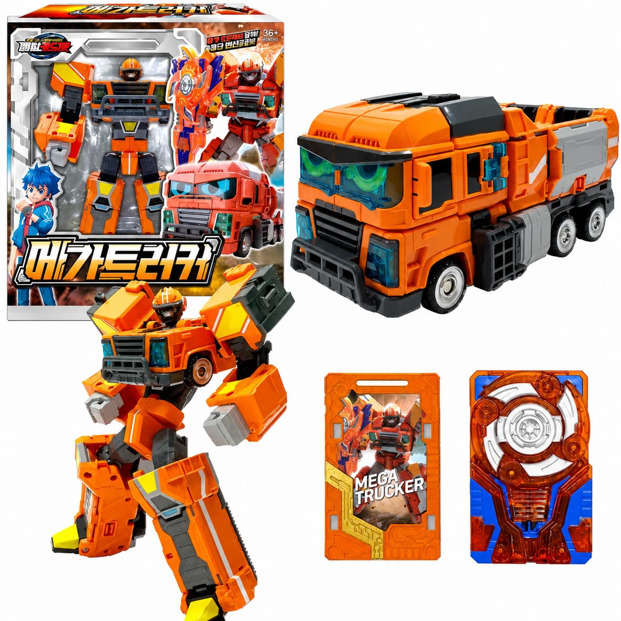 Metal Cardbot MEGA Trucker Orange Truck Transforming Robot Car Korean Animation 메가트러커