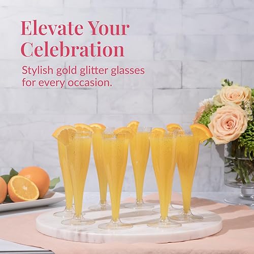 Miniatura 2 de Prestee 48 copas de champán de plástico, flauta de champán desechable, copas de champán de plástico con purpurina dorada para fiestas, bar de
