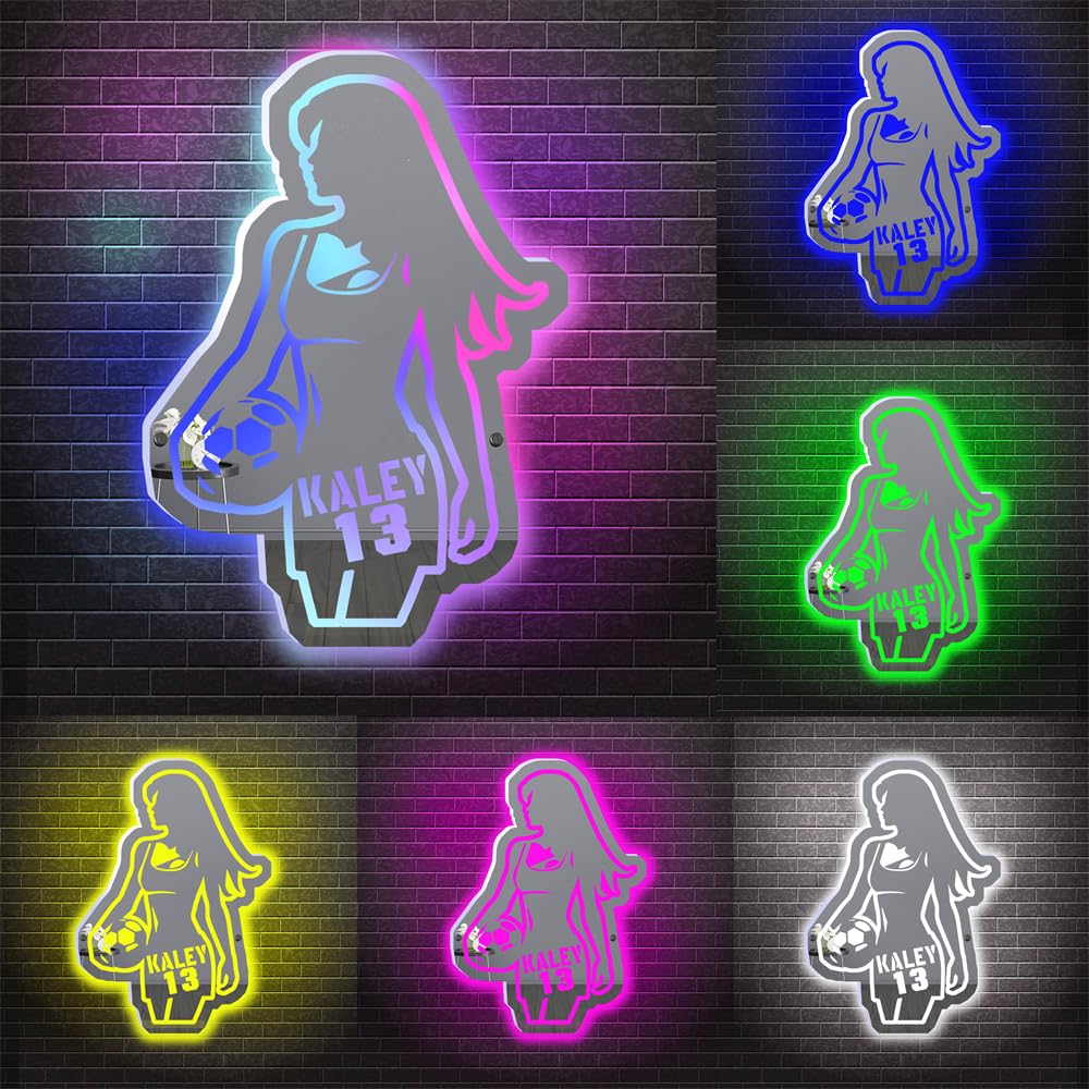 Ktfhvgy Customized Name Women's Soccer Acrylic Mirror Light, Women's Soccer Player Mirror neon Light Sports Decoration, Soccer Player Sports Lover Decoration (style-05) — image 1